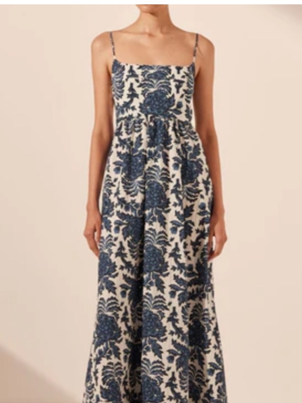 Shona Joy Cream Maxi Dress with Navy Floral Print